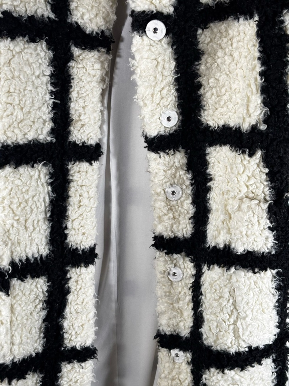 Reformation Bromley Teddy Sherpa Coat Black White Grid Plaid Long Jacket Size S - Picture 12 of 16